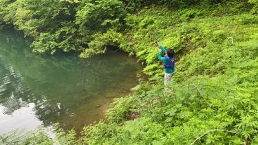 次男でかいバスを釣る